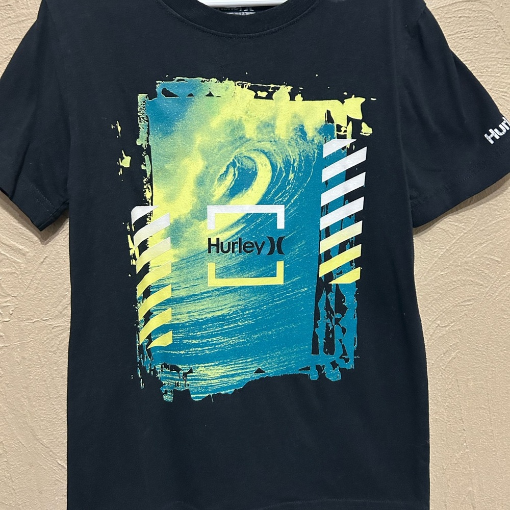 Hurley Kids Black Tee with Blue and Yellow Graphic